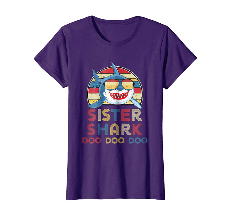 Cutest Retro Vintage Sister Sharks Gift For Womens Women's T-Shirt Purple