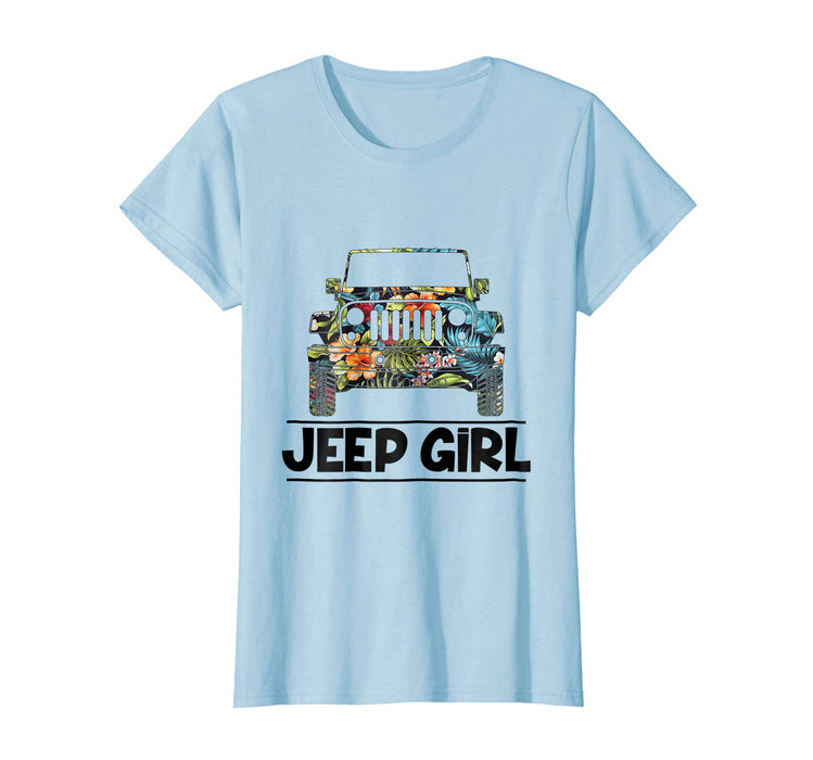 Hot Vintage Flower Jeep Girl Summer Funny Birthday Gift Women's T-Shirt Baby Blue