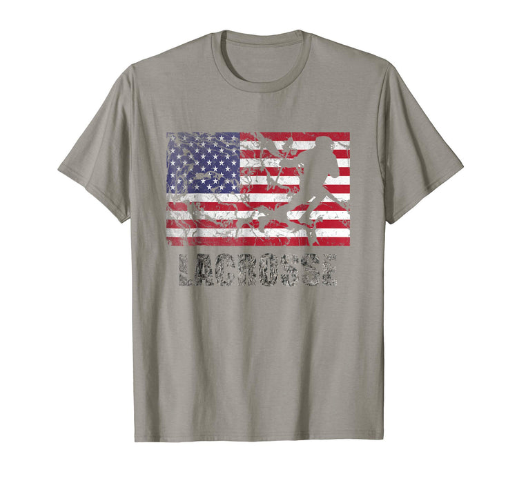 Funny Lacrosse American Flag Usa Flag Fan Vintage Retro Men's T-Shirt Slate