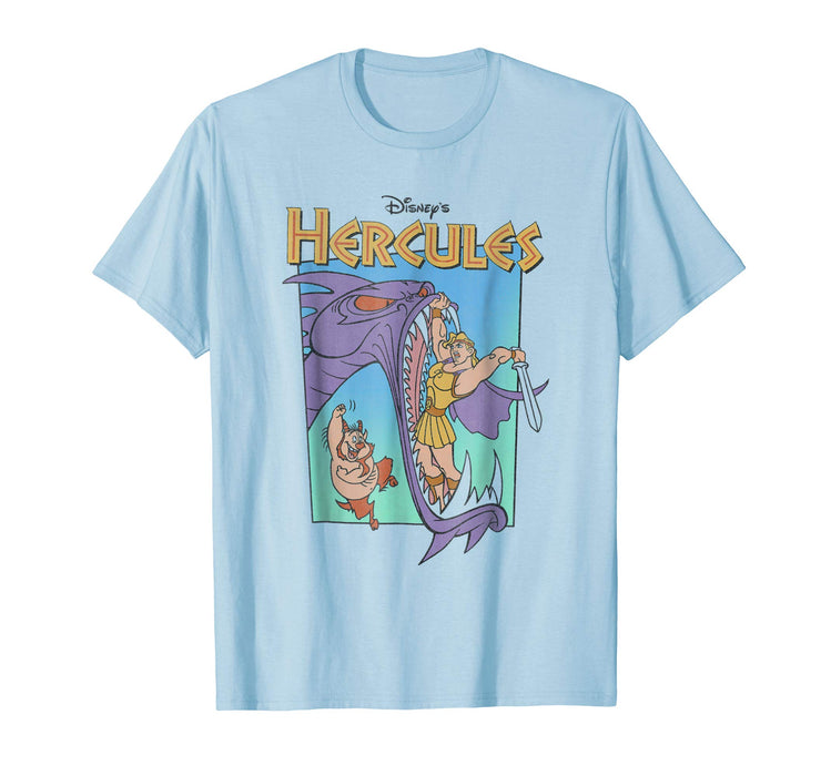 Hotest Disney Hercules Hydra Battle Retro Graphic Men's T-Shirt Baby Blue