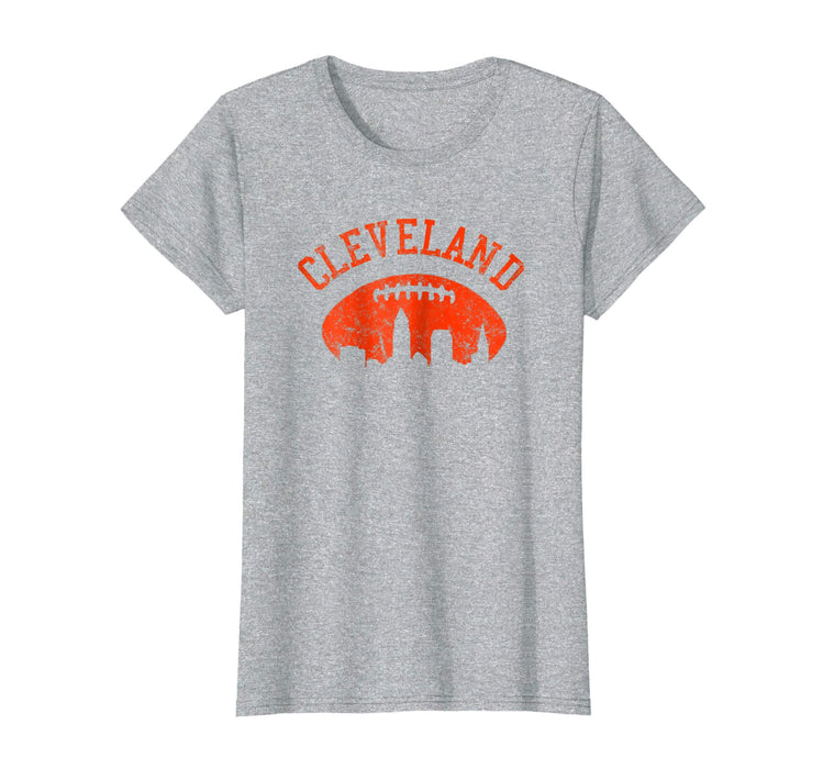 Great Downtown Cleveland City Skyline Football Vintage Fan Women's T-Shirt Heather Grey