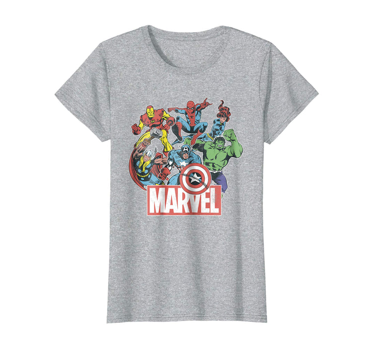 Beautiful Marvel Avengers Team Retro Comic Vintage Graphic Women's T-Shirt Heather Grey