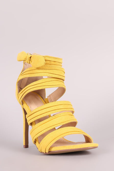 Liliana Bow Accent Strappy Ruched Stiletto Heel